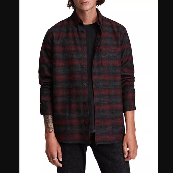 Allsaints Newhalen Red Plaid Yarn Dyed Check Relaxed Fit Button Down Shirt XL - Picture 1 of 8